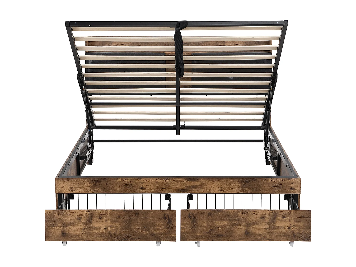 Hydraulisch tweepersoons opbergbed 140x200 cm - metalen frame - Zwart/hout (zonder matras)