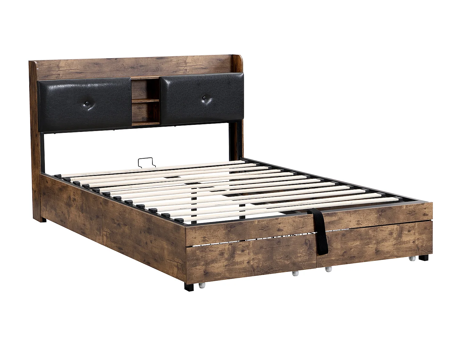 Hydraulisch tweepersoons opbergbed 140x200 cm - metalen frame - Zwart/hout (zonder matras)