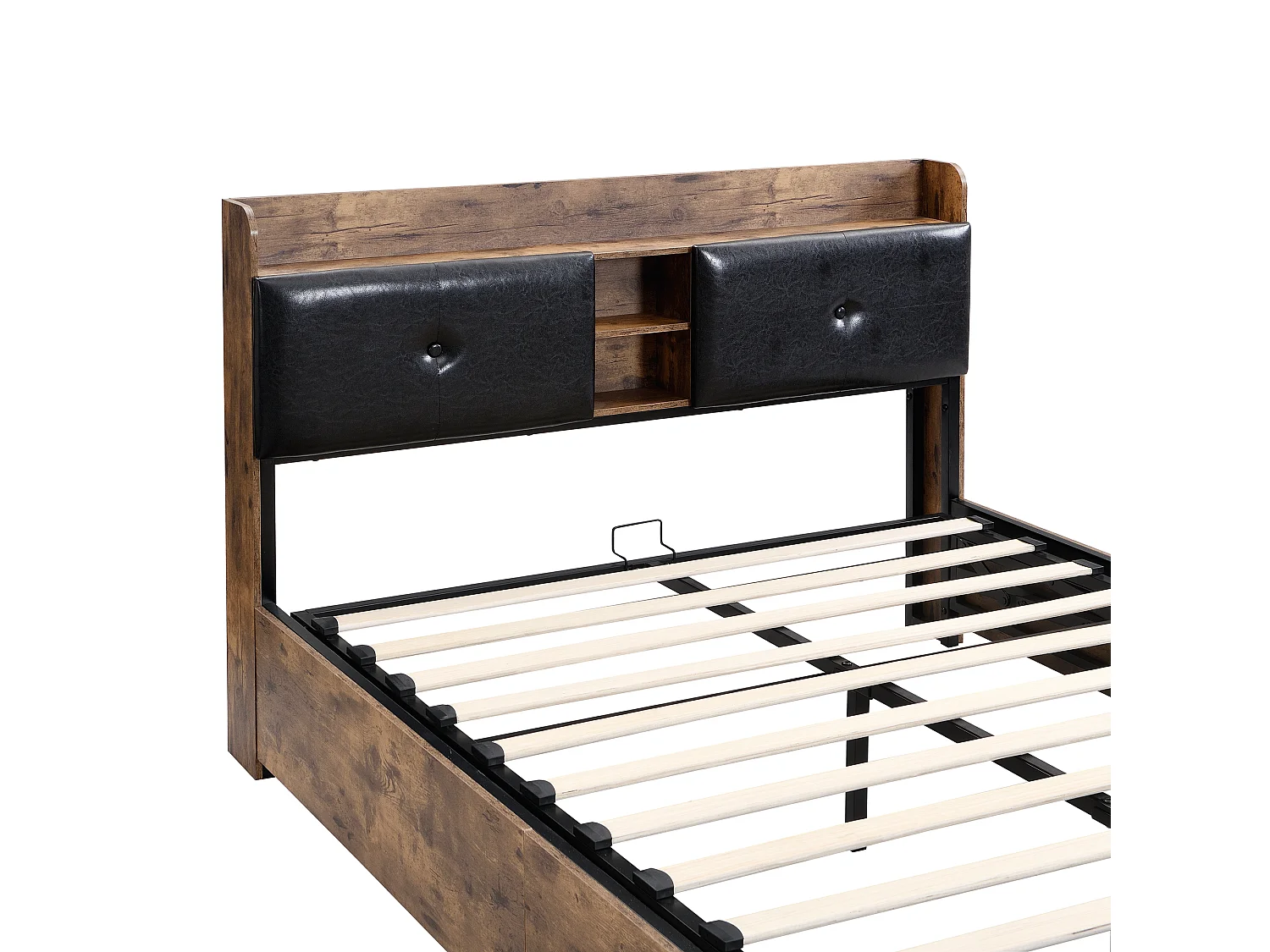 Hydraulisch tweepersoons opbergbed 140x200 cm - metalen frame - Zwart/hout (zonder matras)