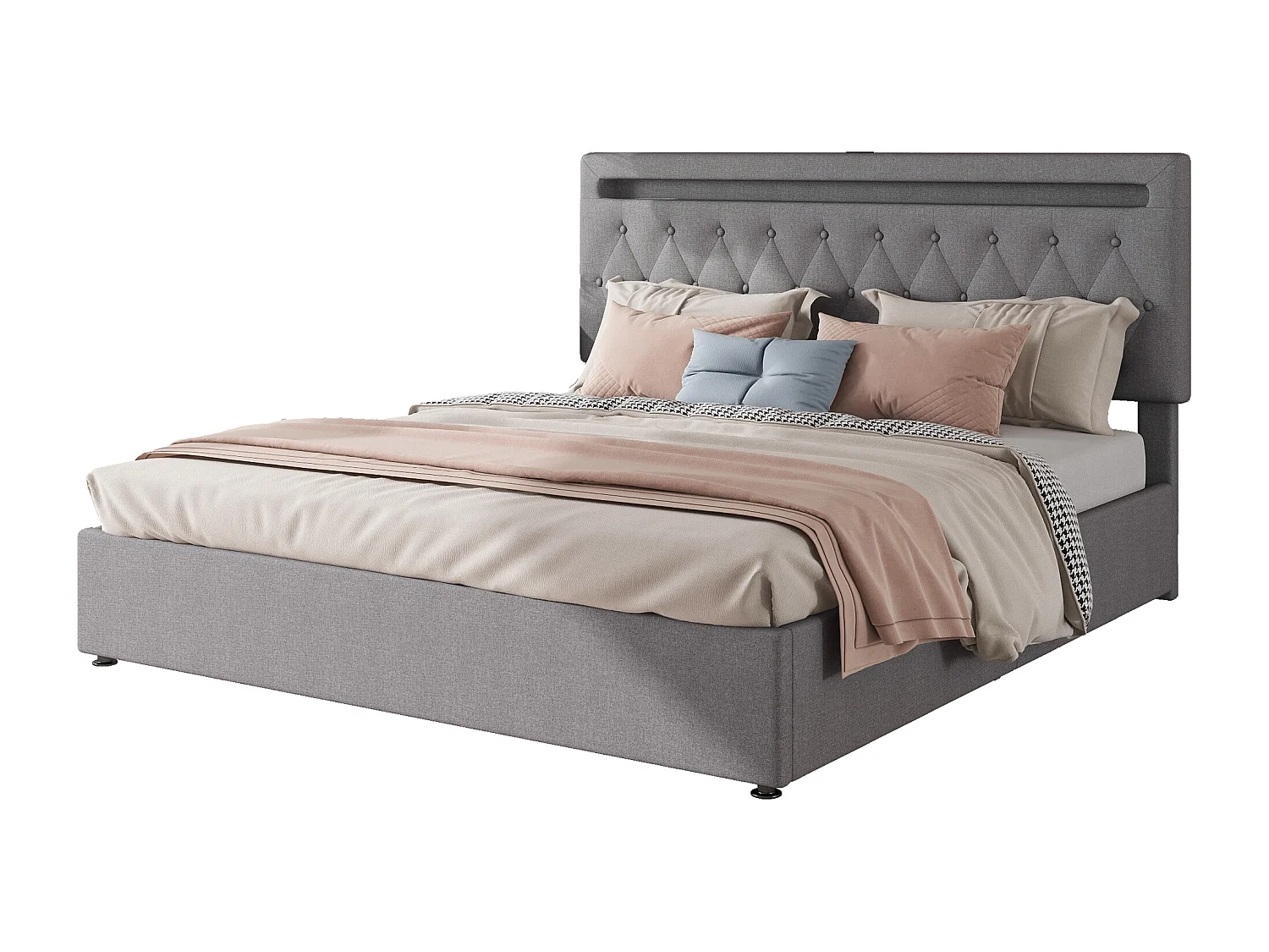 Cama baú casal 180x200 cm – Iluminação ambiente RGB com controlo remoto (sem colchão)