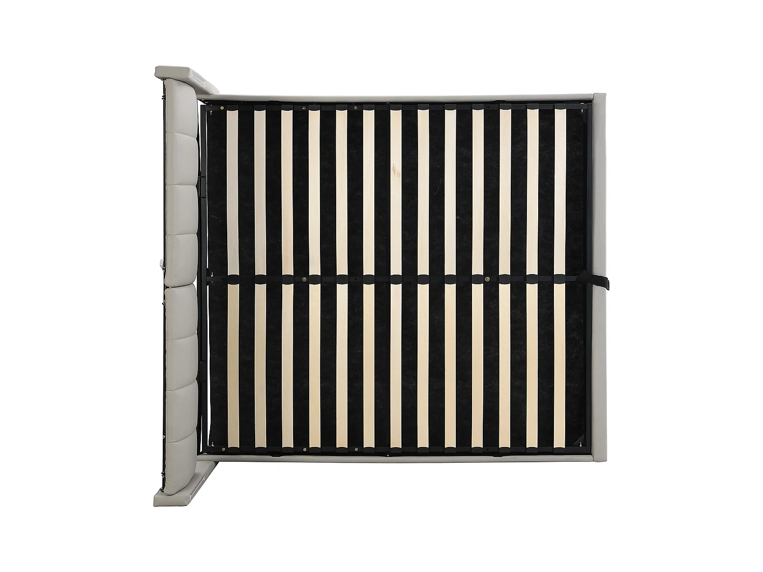 Cama tapizada 140x190 cm con LED, puerto USB, almacenamiento hidráulico, cabecero ajustable – PU gris (sin colchón)