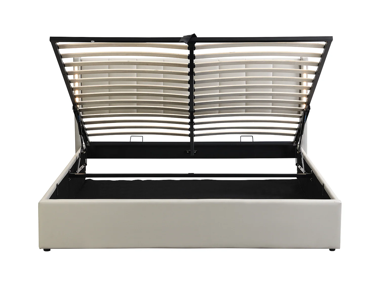 Cama tapizada 140x190 cm con LED, puerto USB, almacenamiento hidráulico, cabecero ajustable – PU gris (sin colchón)