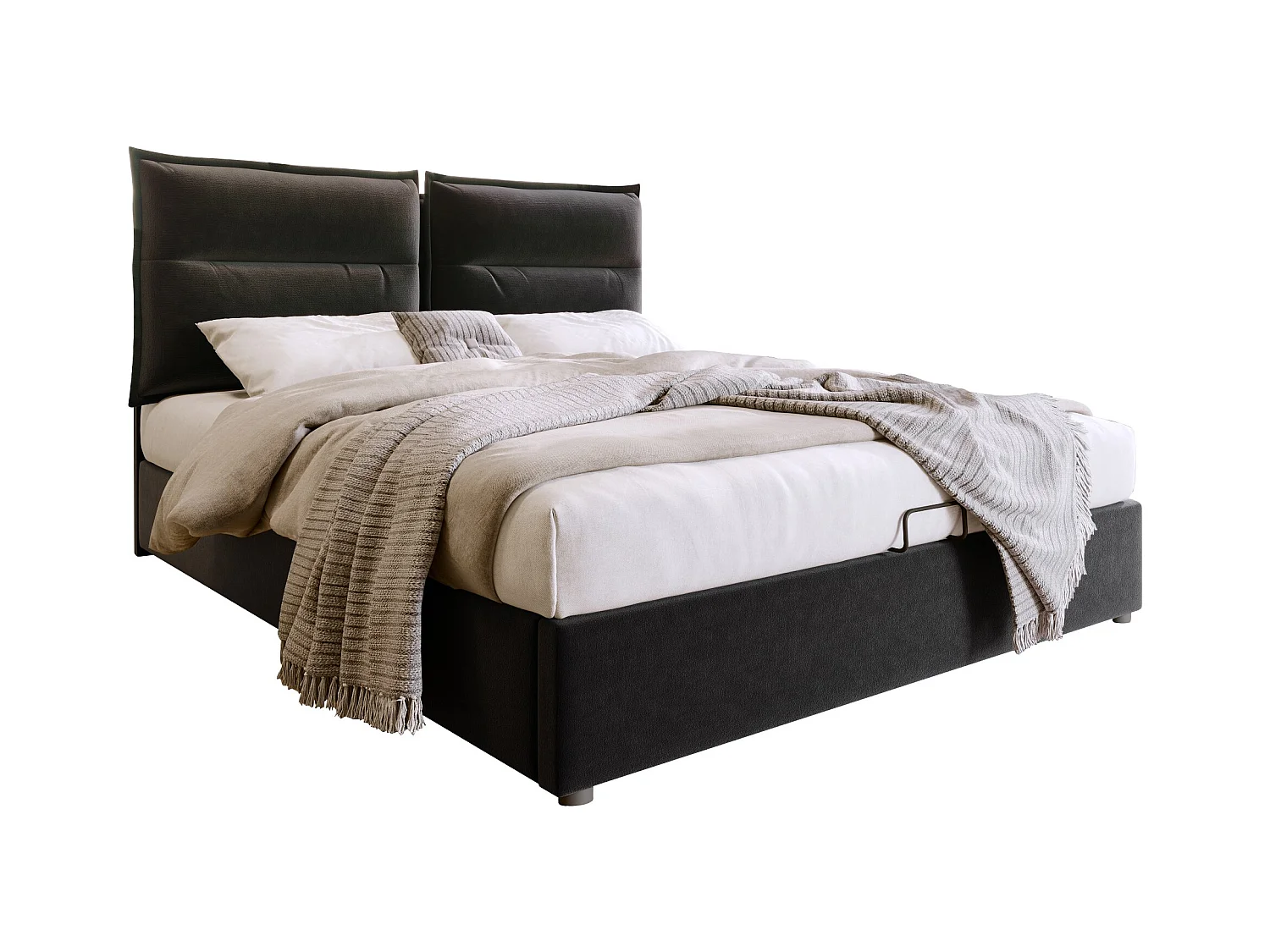 Hydraulisch tweepersoons opbergbed 140x200 cm - Verstelbare hoofdbord - Zwarte fluweel (zonder matras)