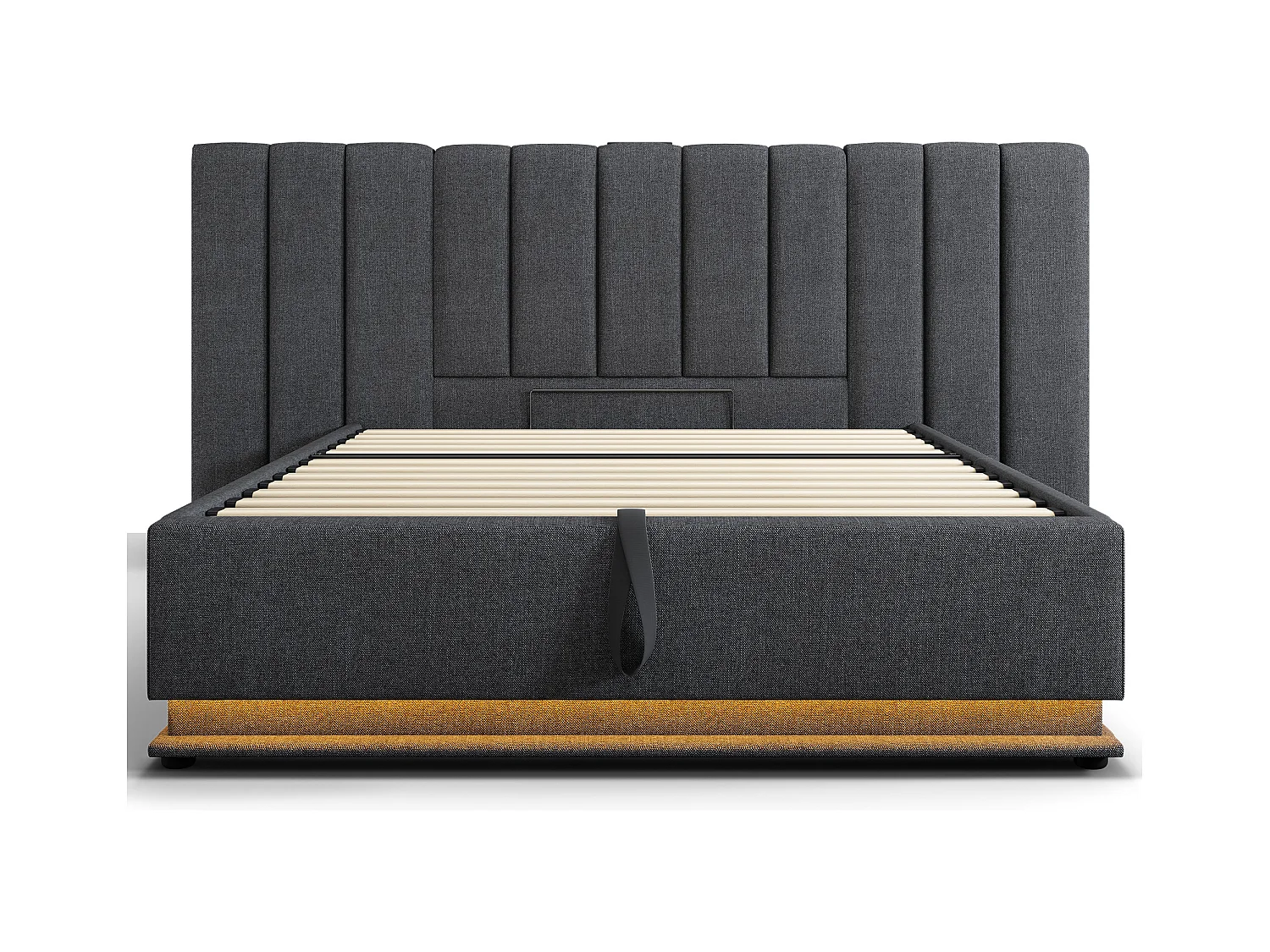 Tweepersoons opbergbed 180x200 cm met LED en USB-C opladen, grijze linnen frame (zonder matras en nachtkastjes)