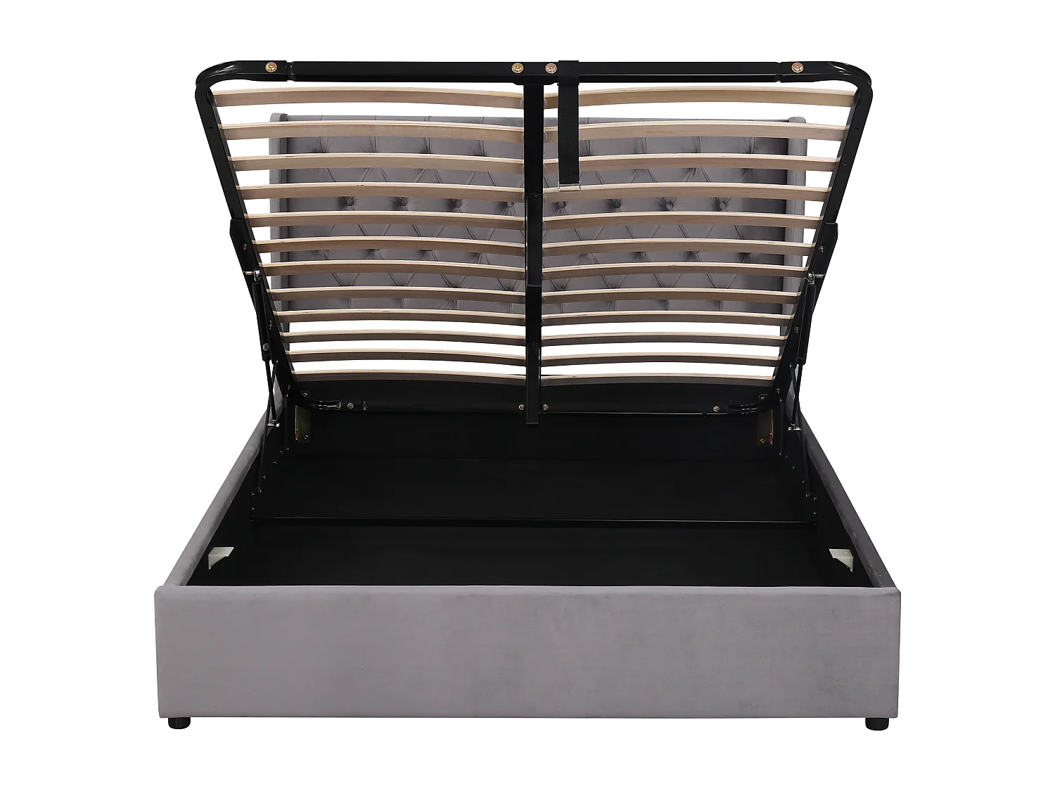 Lit coffre adulte 140x200 cm en forme d'oreilles, en velours gris avec grands boutons(sans matelas)