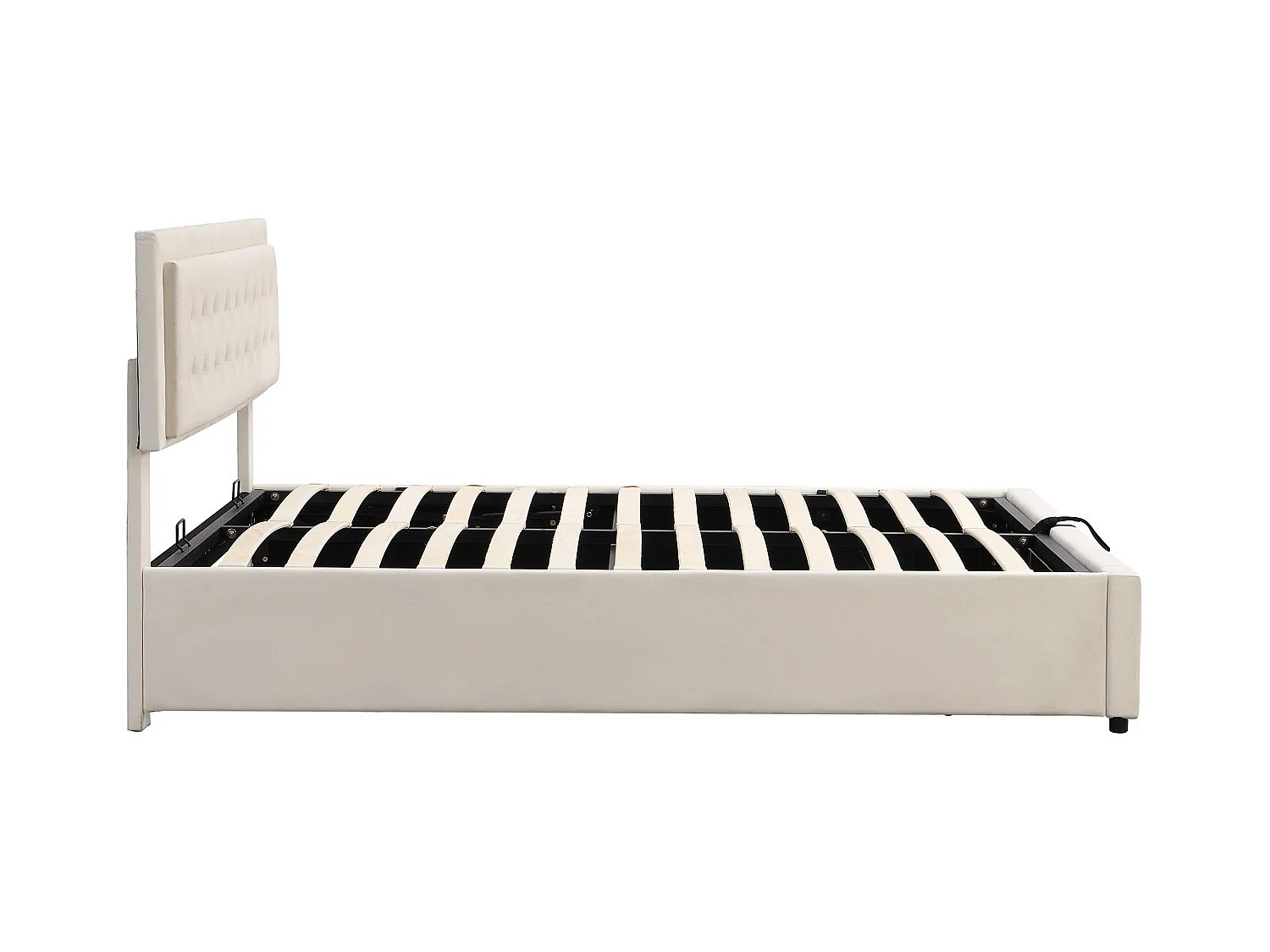 Cama doble con almacenaje 160x200 cm - Tapizado en terciopelo beige suave (colchón no incluido)