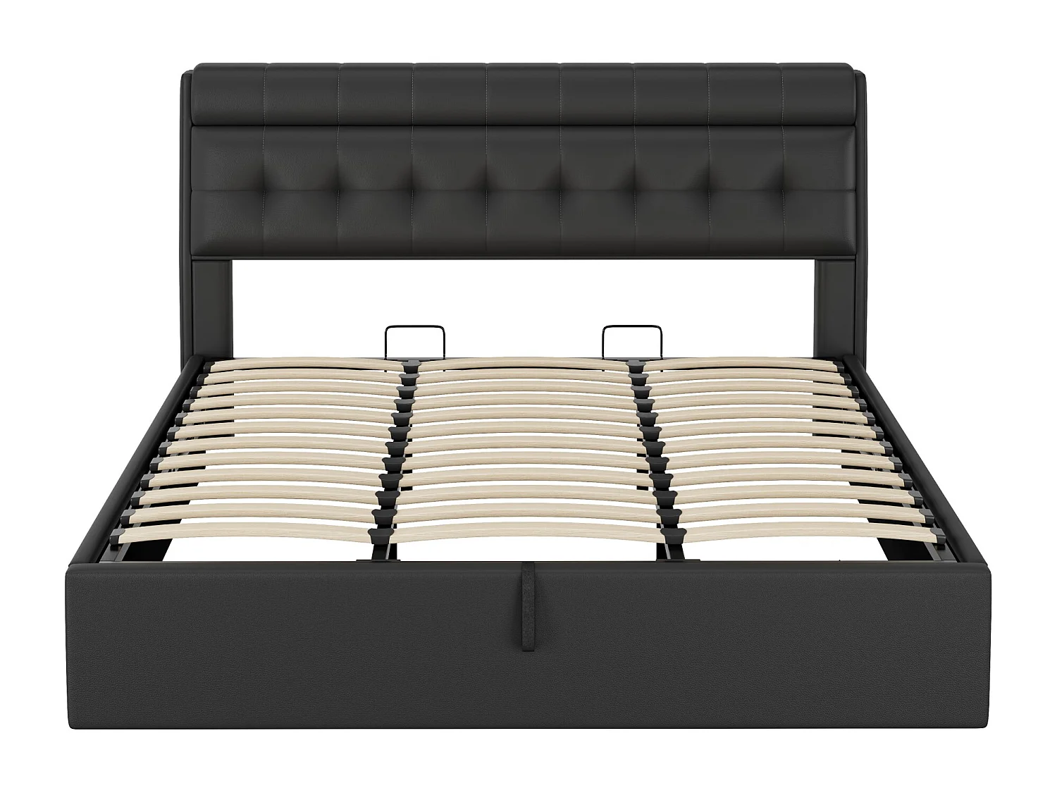 Lit coffre adulte 180x200 cm hydraulique, tête de lit réglable en PU noir avec sommier (sans matelas)