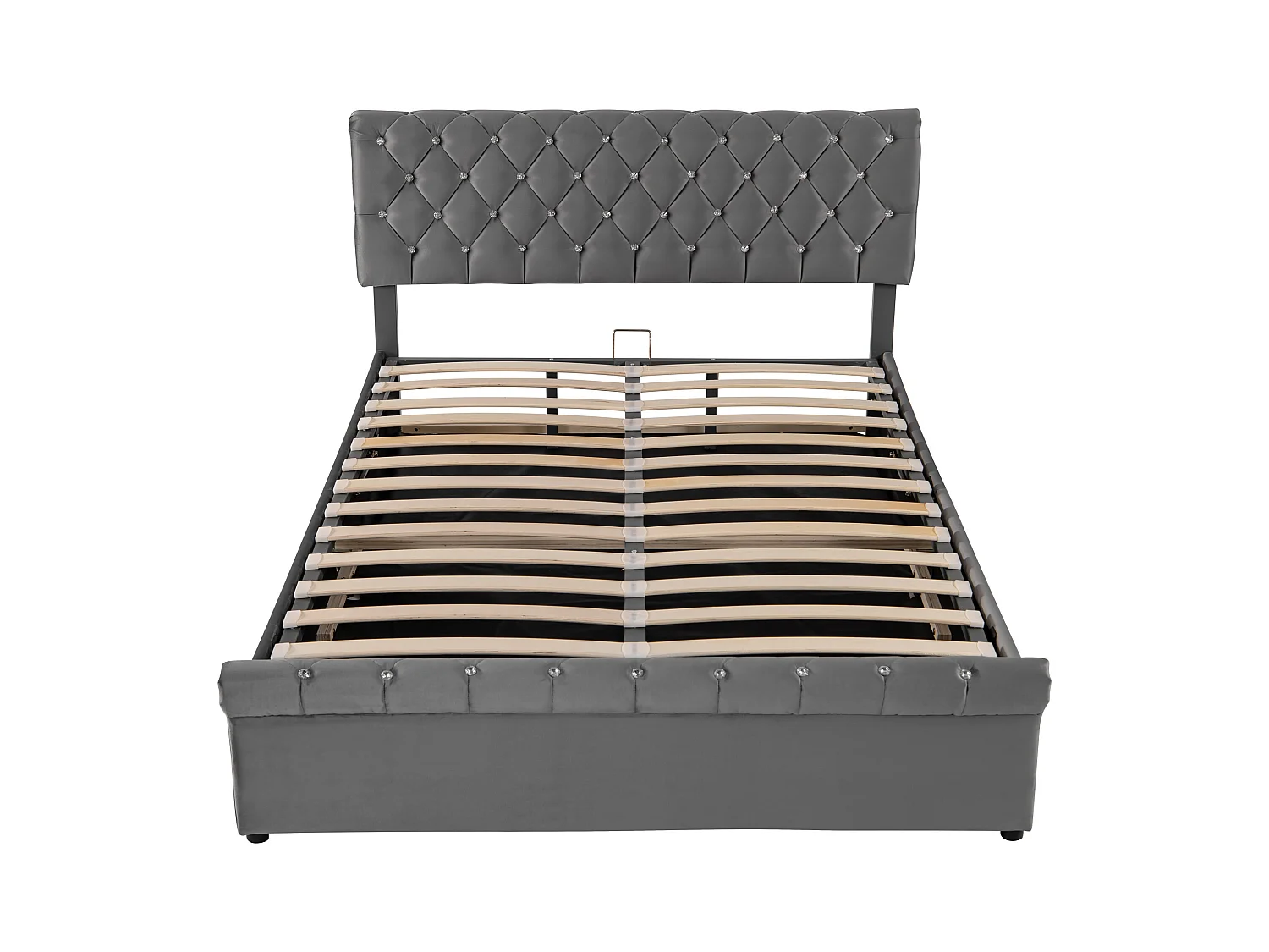 Lit coffre adulte hydraulique 140x200 cm - Tête de lit réglable à décor cristal - Velours gris (sans matelas)