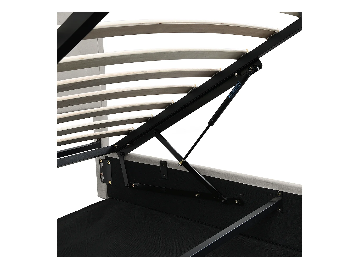 Tweepersoons opbergbed 180x200 cm met hydraulisch systeem, houten lattenbodem en lichtgrijze linnen bekleding (zonder matras)