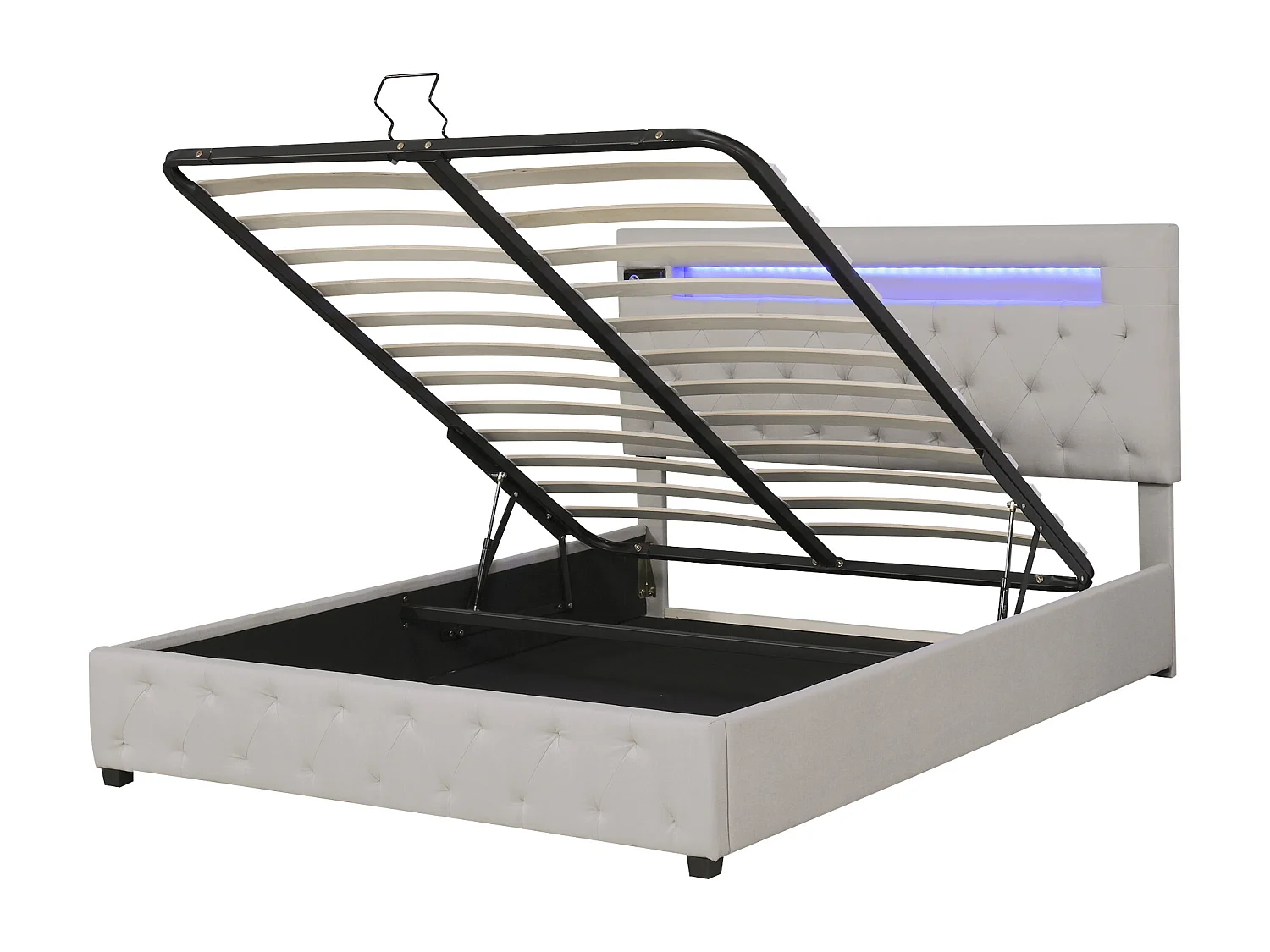Lit coffre adulte 140x200 cm - Audio Bluetooth,LED - Tête de lit réglable - Beige (sans matelas)