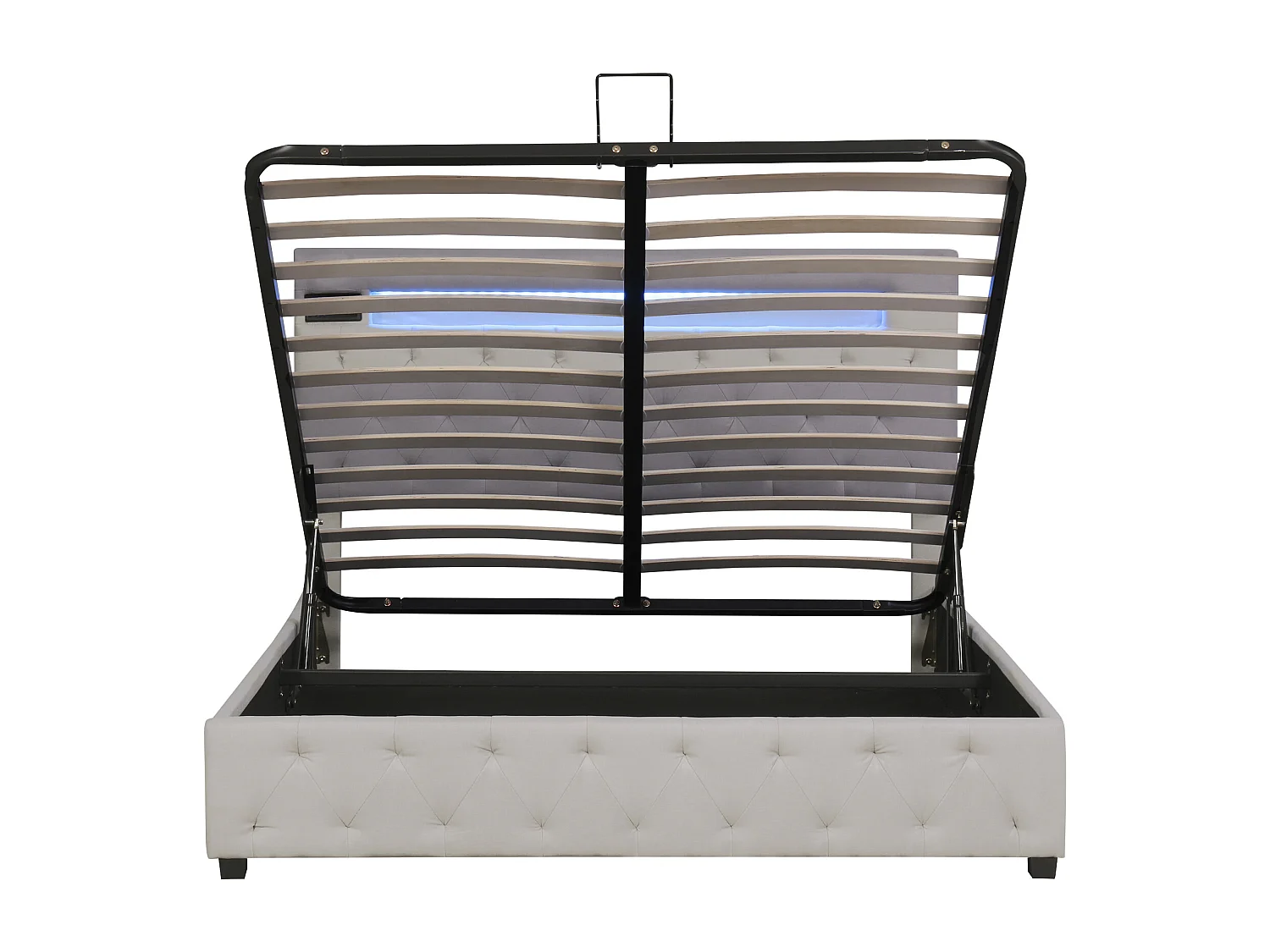 Lit coffre adulte 140x200 cm - Audio Bluetooth,LED - Tête de lit réglable - Beige (sans matelas)