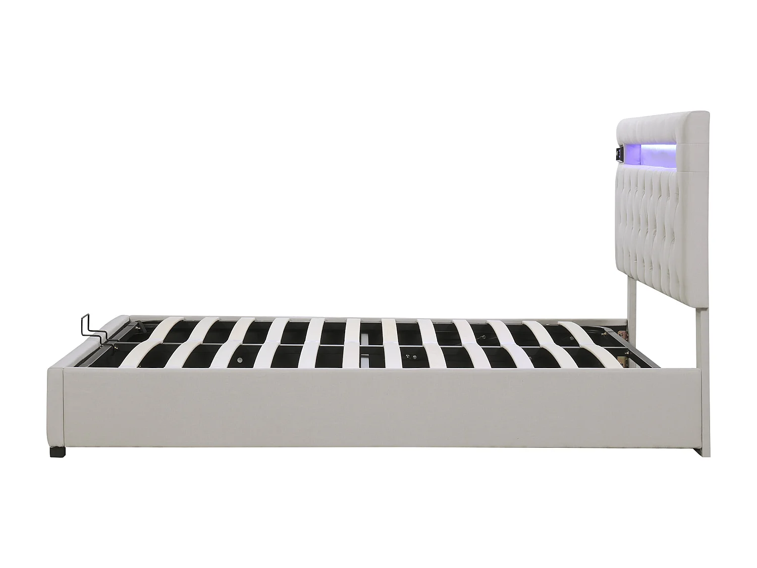 Lit coffre adulte 140x200 cm - Audio Bluetooth,LED - Tête de lit réglable - Beige (sans matelas)