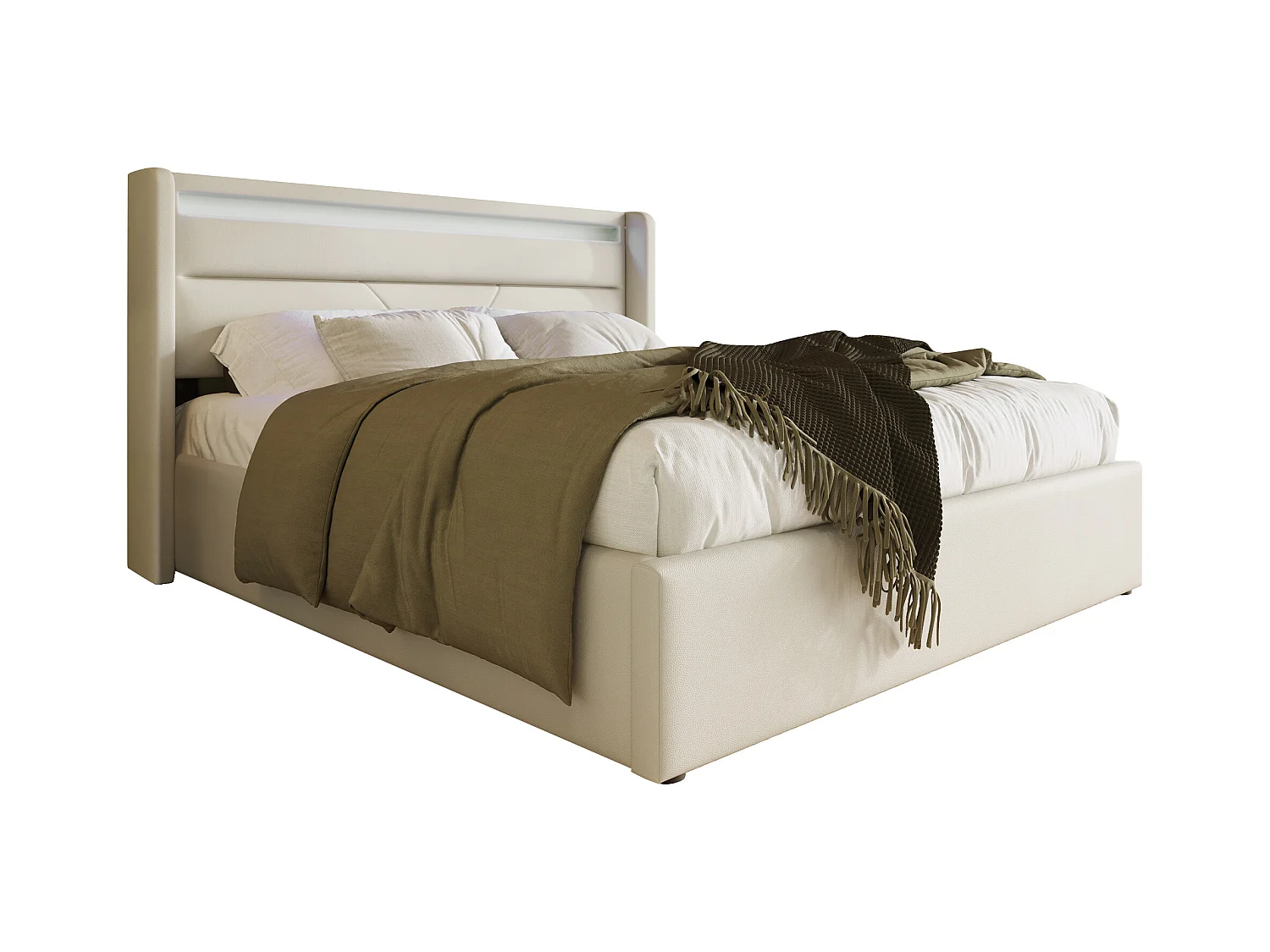 Lit coffre adulte 160x200 cm hydraulique, éclairage LED, cadre en velours blanc(sans matelas)