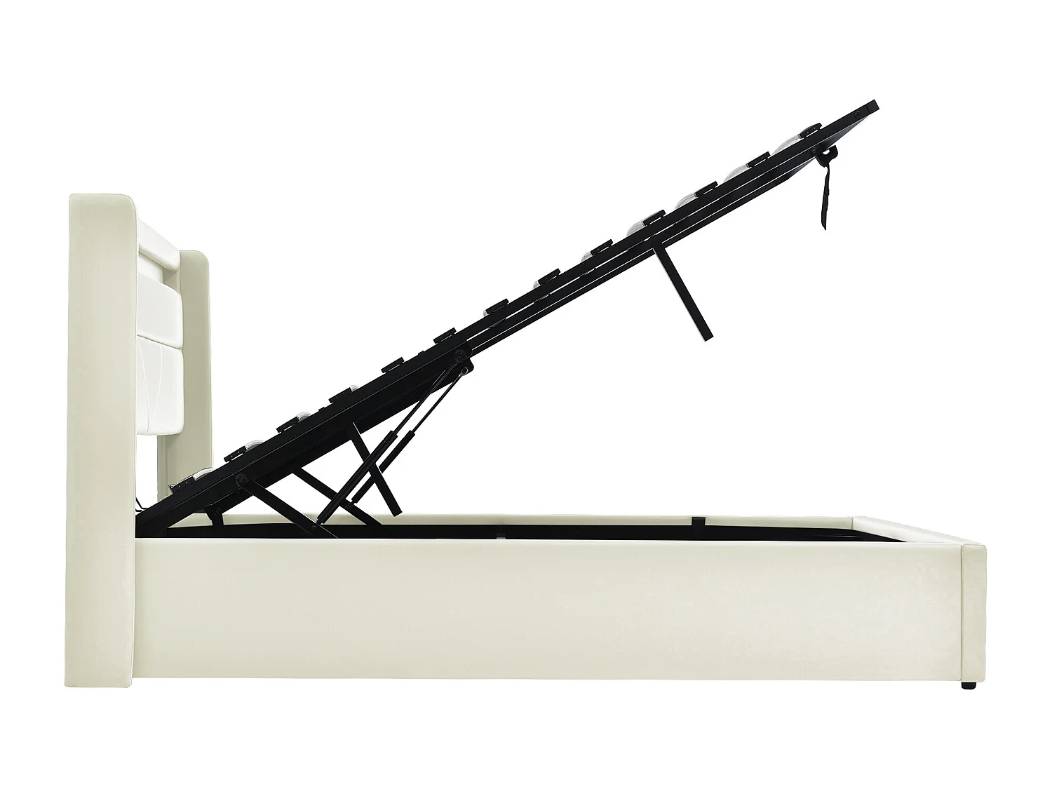 Lit coffre adulte 160x200 cm hydraulique, éclairage LED, cadre en velours blanc(sans matelas)