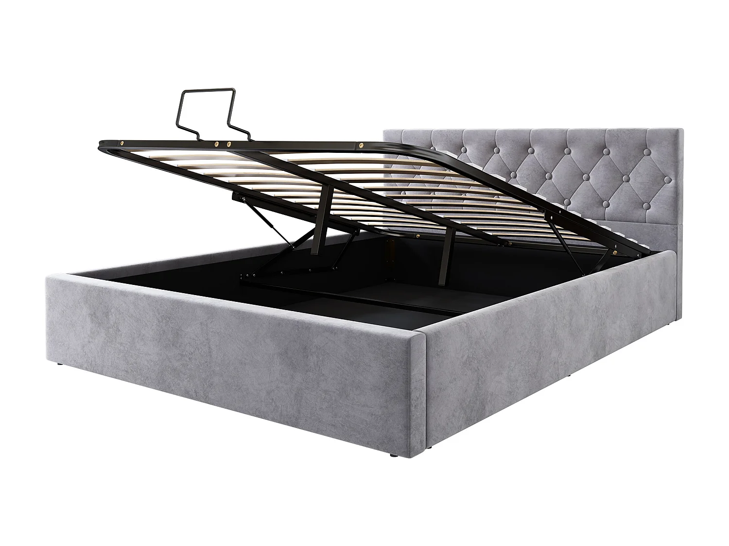 Opbergbed dubbel 140x200 cm in grijze fluweel, capitonné hoofdbord (zonder matras)