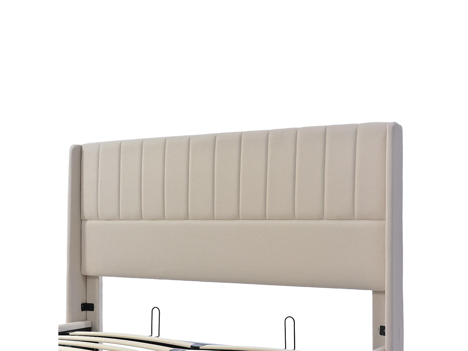 Lit coffre adulte 140x200 cm, lit adulte hydraulique avec sommier à lattes en bois, tissu en lin beige - sans matelas
