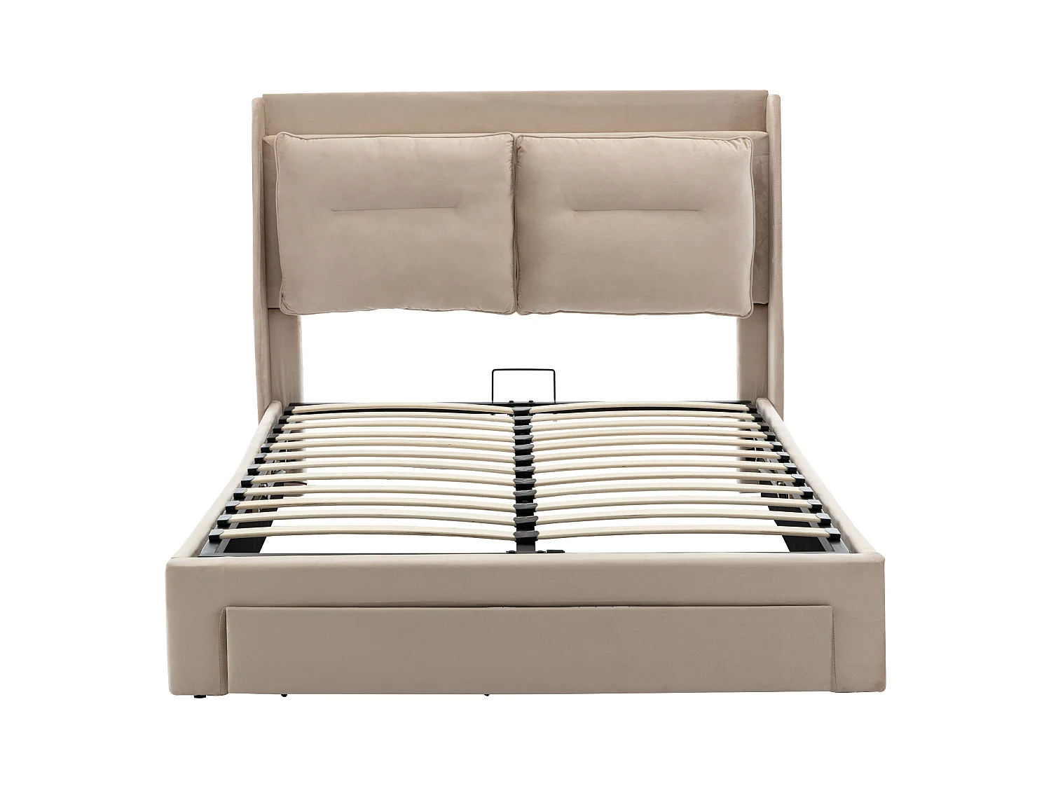 Lit 140x190 hydraulique LED - Rangement 2-en-1 - Velours beige clair - Sans matelas