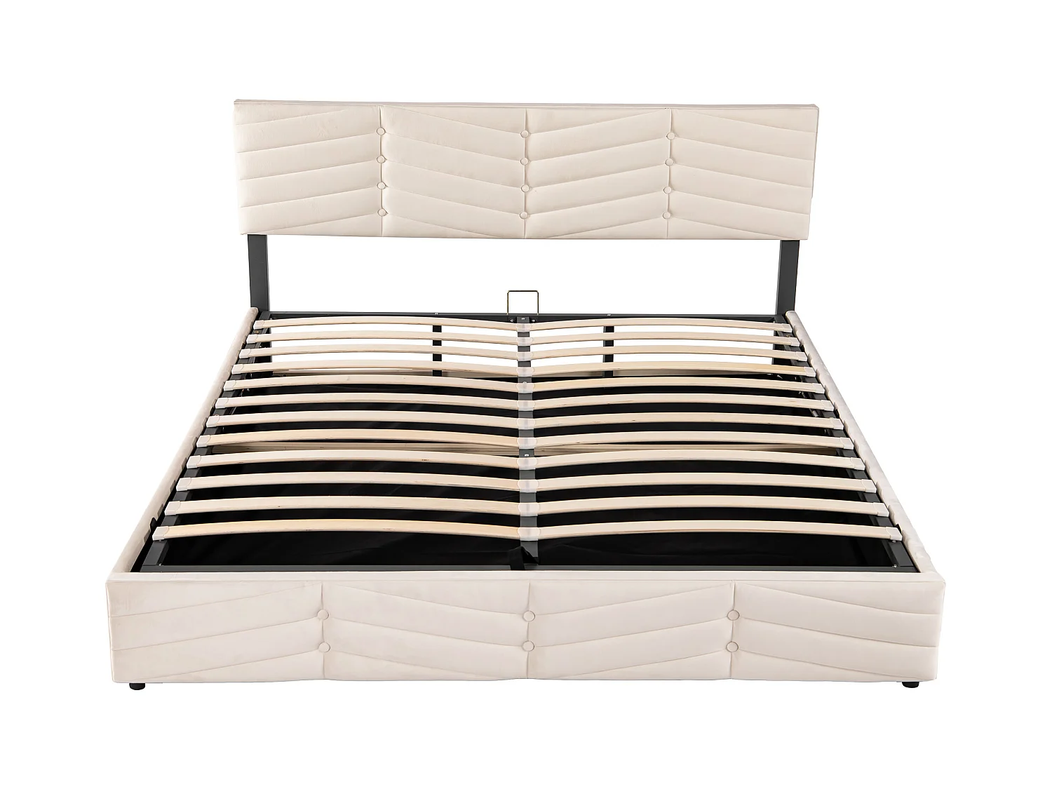 Lit coffre adulte hydraulique 160x200 cm - Tête de lit réglable velours beige (sans matelas)