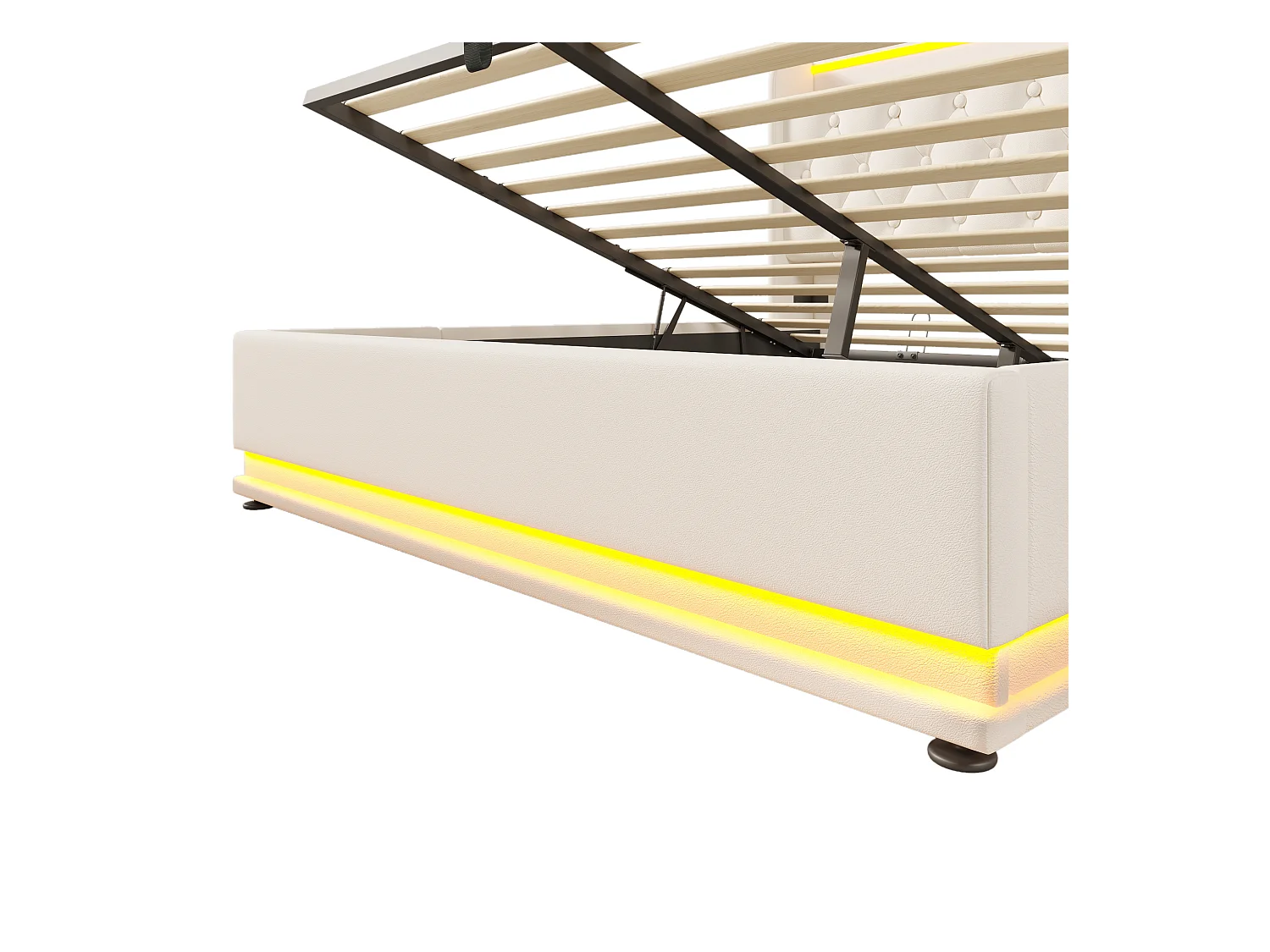 Lit coffre adulte 160x200 cm,tête de lit rembourrée avec LED et chargeur USB Type-C, en PU blanc sans matelas