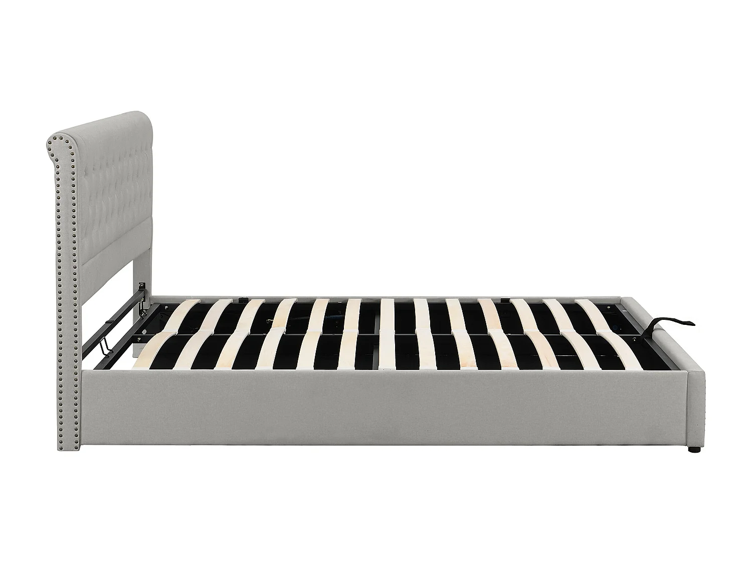 Lit coffre adulte capitonné 140x200 cm - lit adulte en Coton et Lin Gris Clair - Sans Matelas