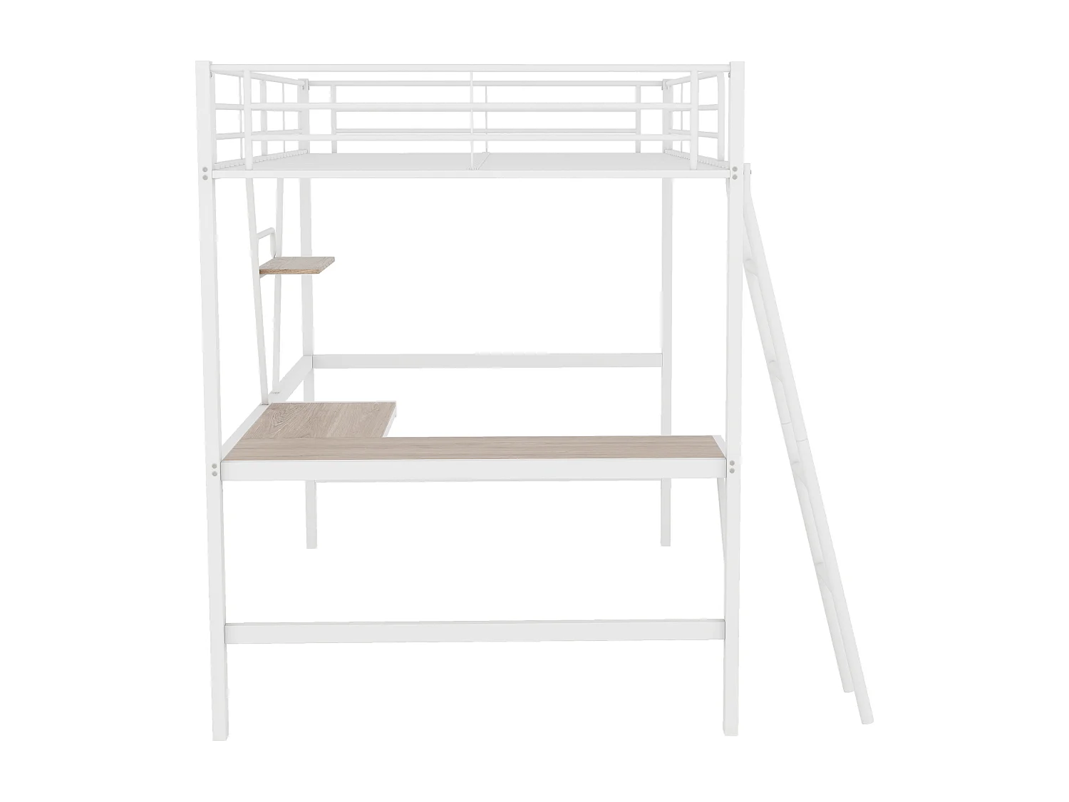 Lit mezzanine 90x200 cm lit enfant en métal avec bureau et étagère, blanc, sans matelas