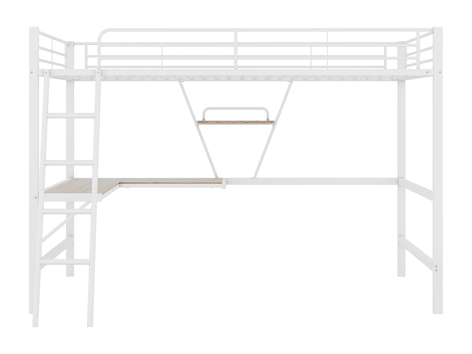 Lit mezzanine 90x200 cm lit enfant en métal avec bureau et étagère, blanc, sans matelas