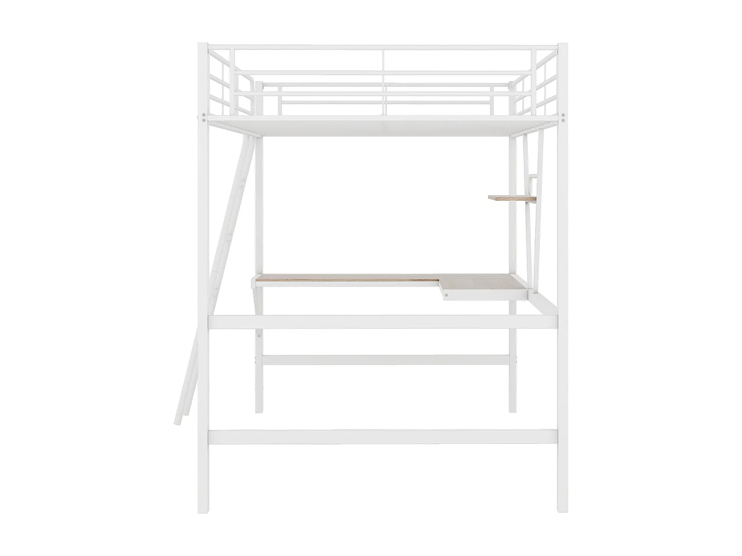 Lit mezzanine 90x200 cm lit enfant en métal avec bureau et étagère, blanc, sans matelas