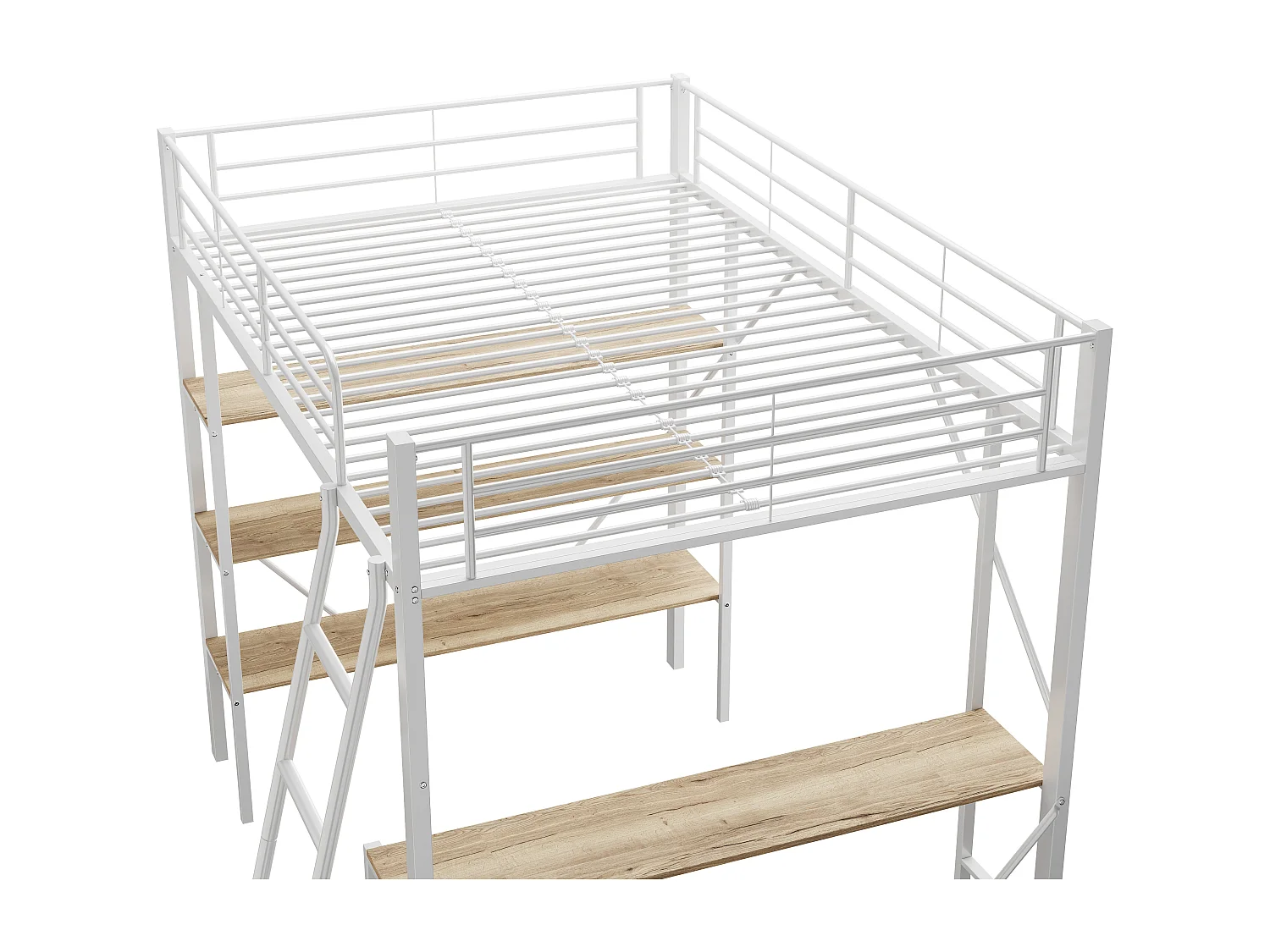 Lit mezzanine 90x200 - Bureau intégré + rangements - Structure métal renforcé blanc(sans matelas)