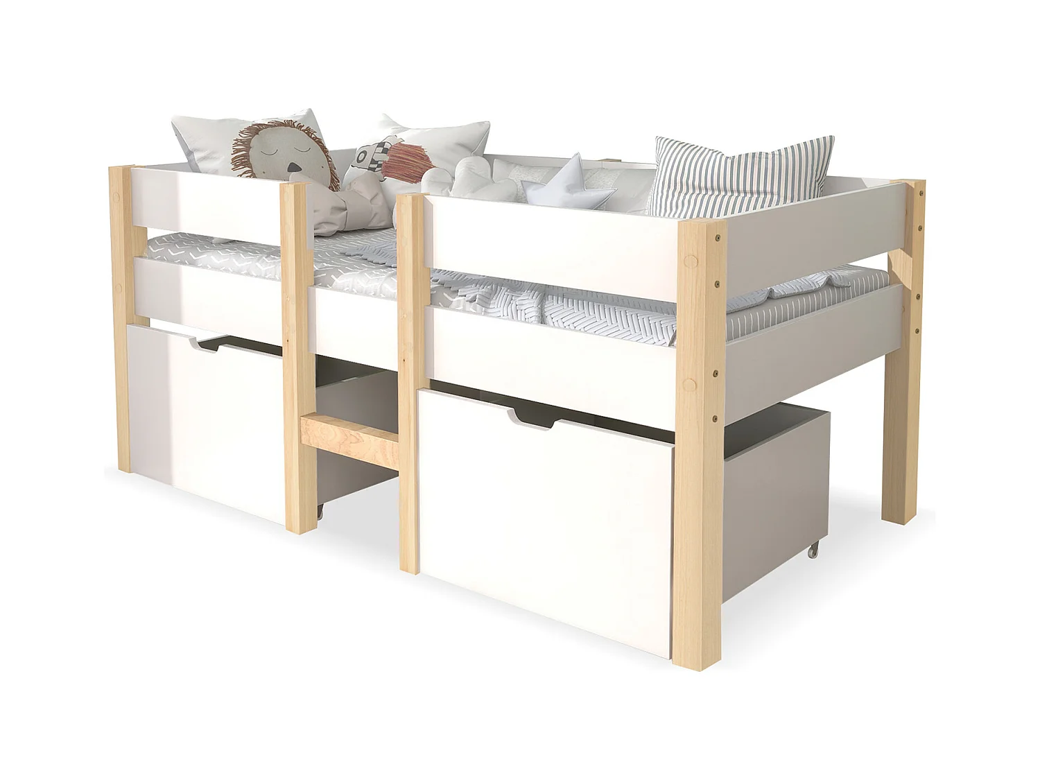 Lit mi-hauteur 90x200 cm avec tiroirs – Bois blanc (sans matelas)