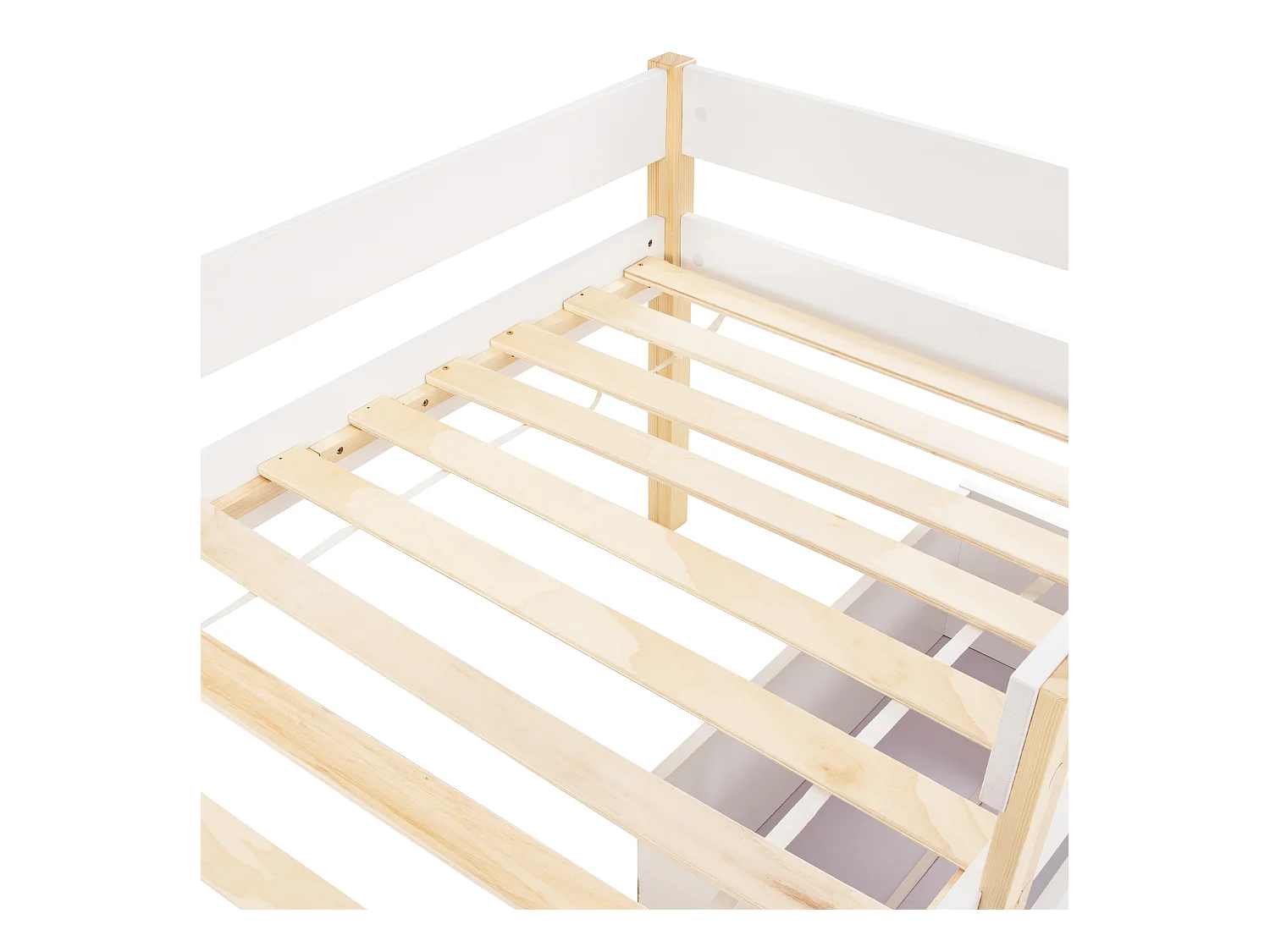 Letto bambino 90x190 cm con cassetto e protezione, in legno di pino bianco e quercia (senza materasso)