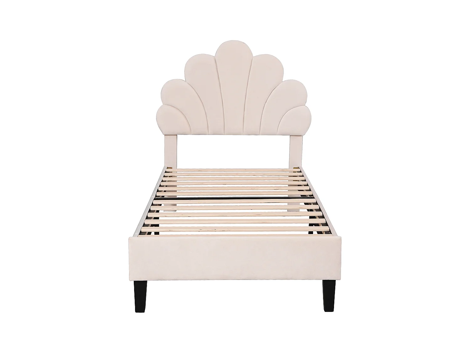 Letto per bambina 90x200 cm - Testiera floreale - Velluto beige (senza materasso)