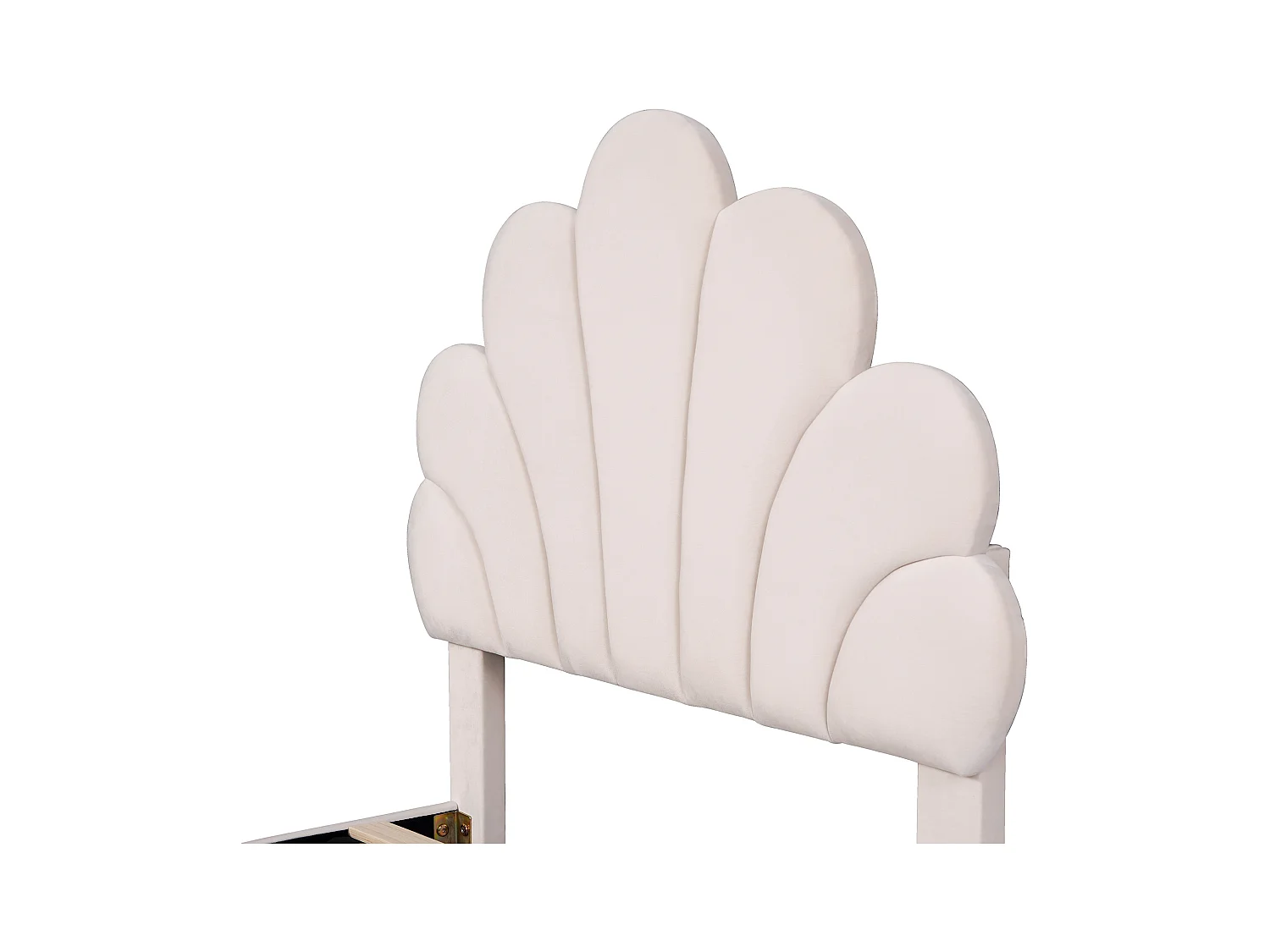 Letto per bambina 90x200 cm - Testiera floreale - Velluto beige (senza materasso)