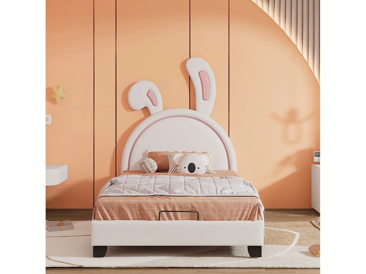 Cama infantil para niña 90x200 cm "orejas de conejo" - Blanco (sin colchón)