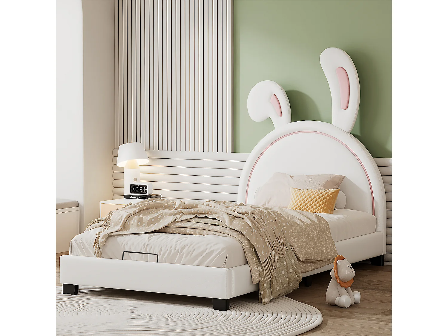 Cama infantil para niña 90x200 cm "orejas de conejo" - Blanco (sin colchón)