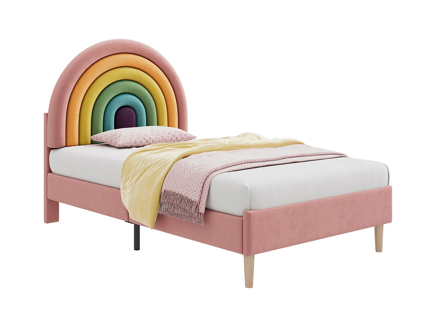 Letto design 90x200 cm - Testiera regolabile in altezza - Velluto rosa alla moda (senza materasso)