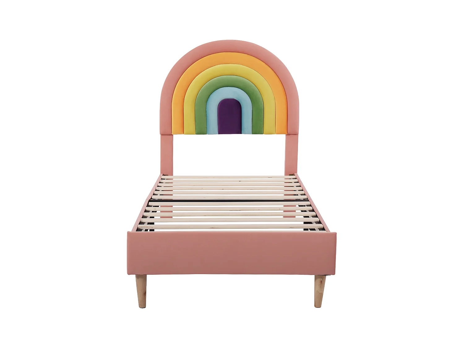 Letto design 90x200 cm - Testiera regolabile in altezza - Velluto rosa alla moda (senza materasso)