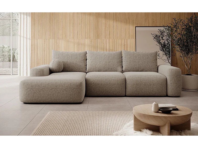 Canapé d'angle convertible - brun clair chenille - côté gauche - CARNOS