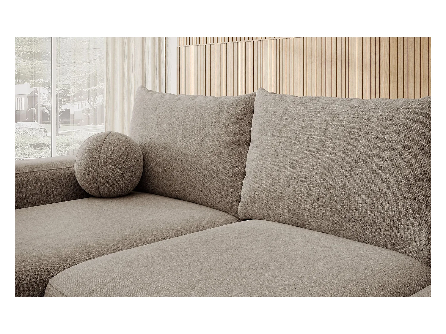 Hoekbank met slaapbank - lichtbruin chenille - linkerzijde - CARNOS