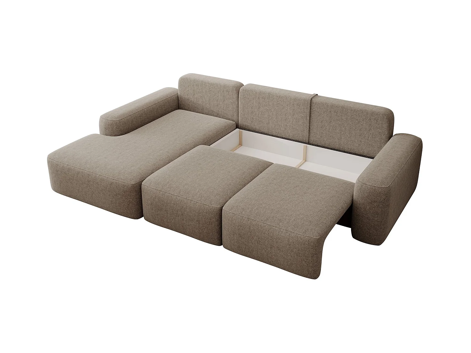 Hoekbank met slaapbank - lichtbruin chenille - linkerzijde - CARNOS