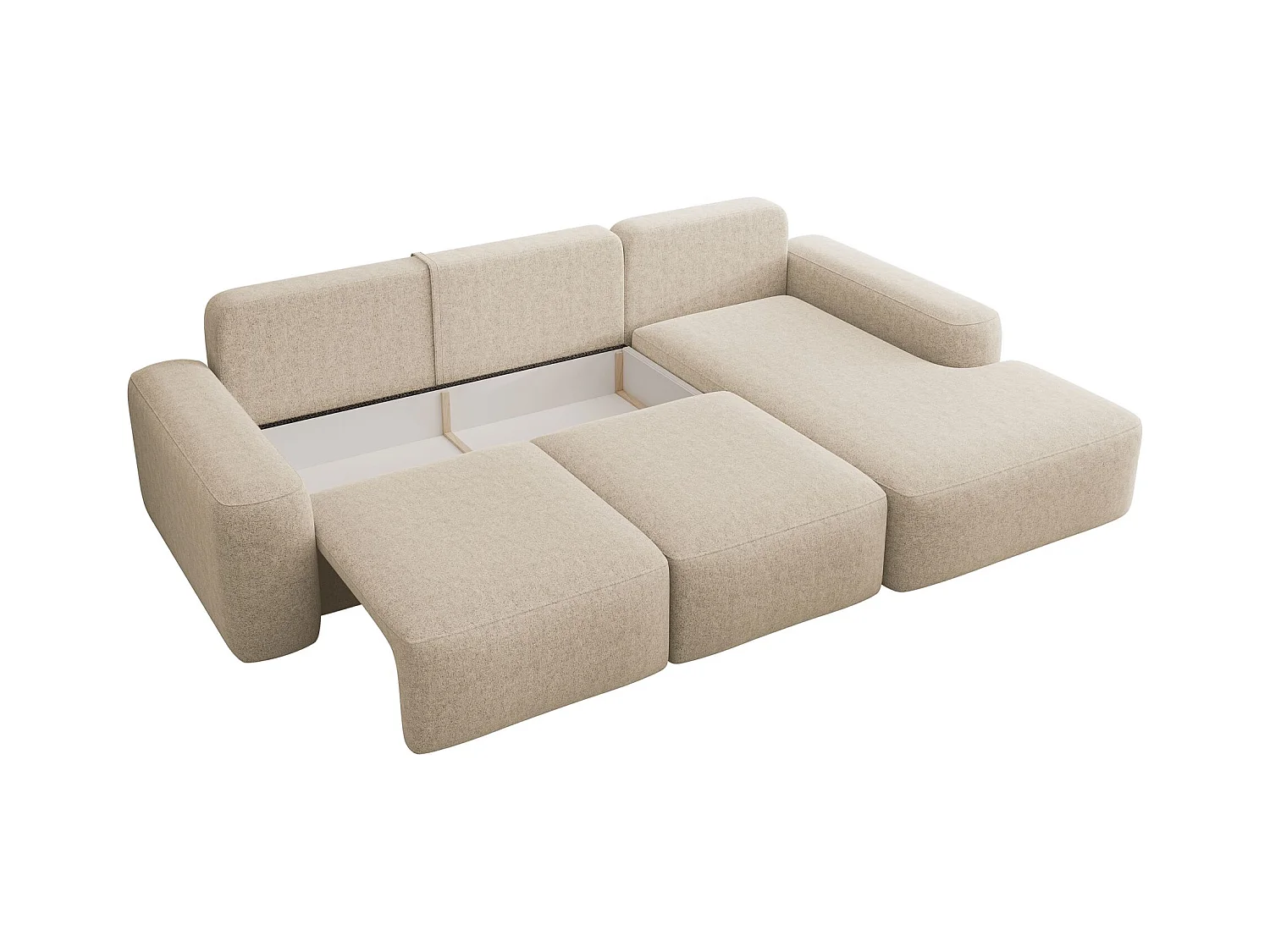 Canapé d'angle convertible - crème chenille - côté droit - CARNOS