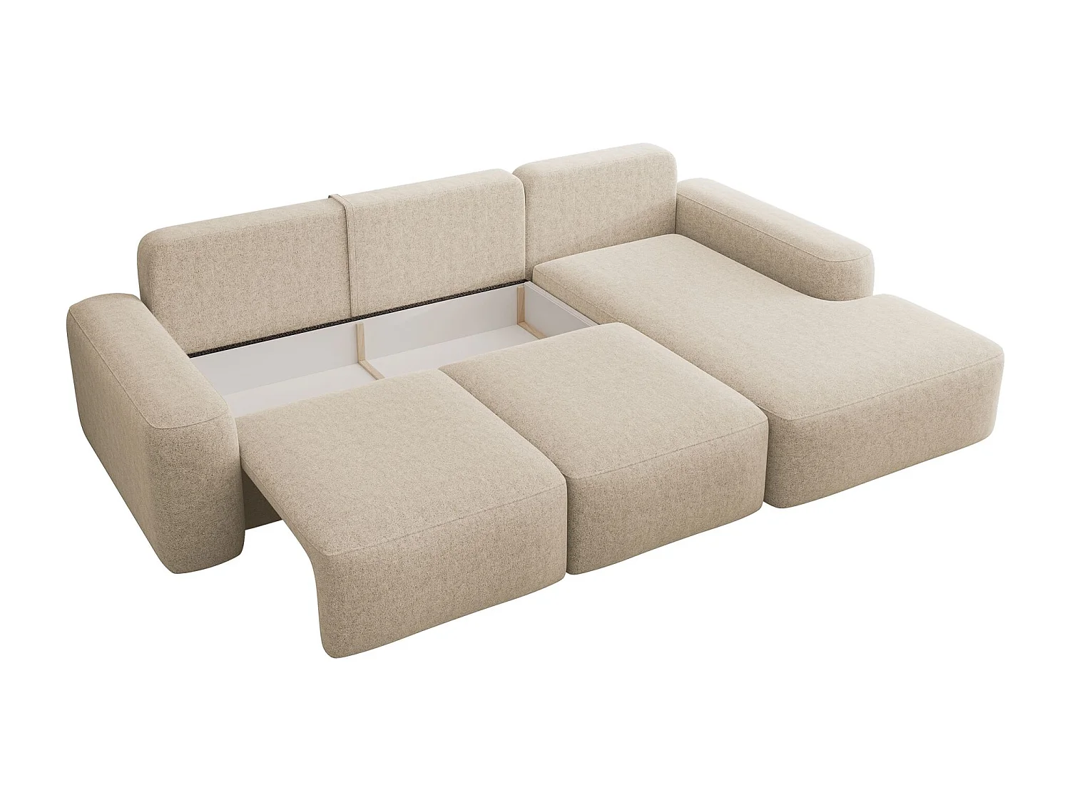 Canapé d'angle convertible - crème chenille - côté droit - CARNOS