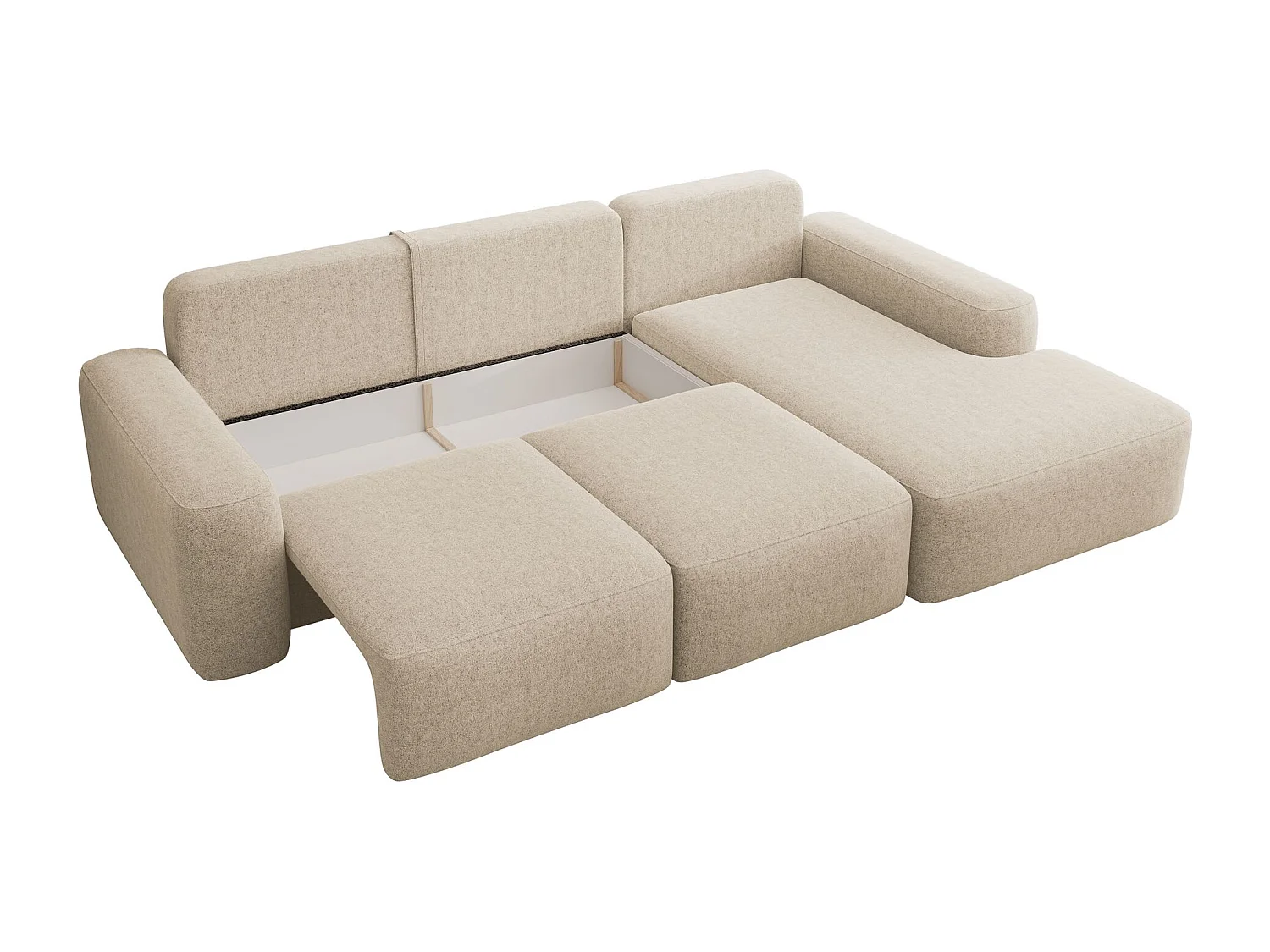 Canapé d'angle convertible - crème chenille - côté droit - CARNOS