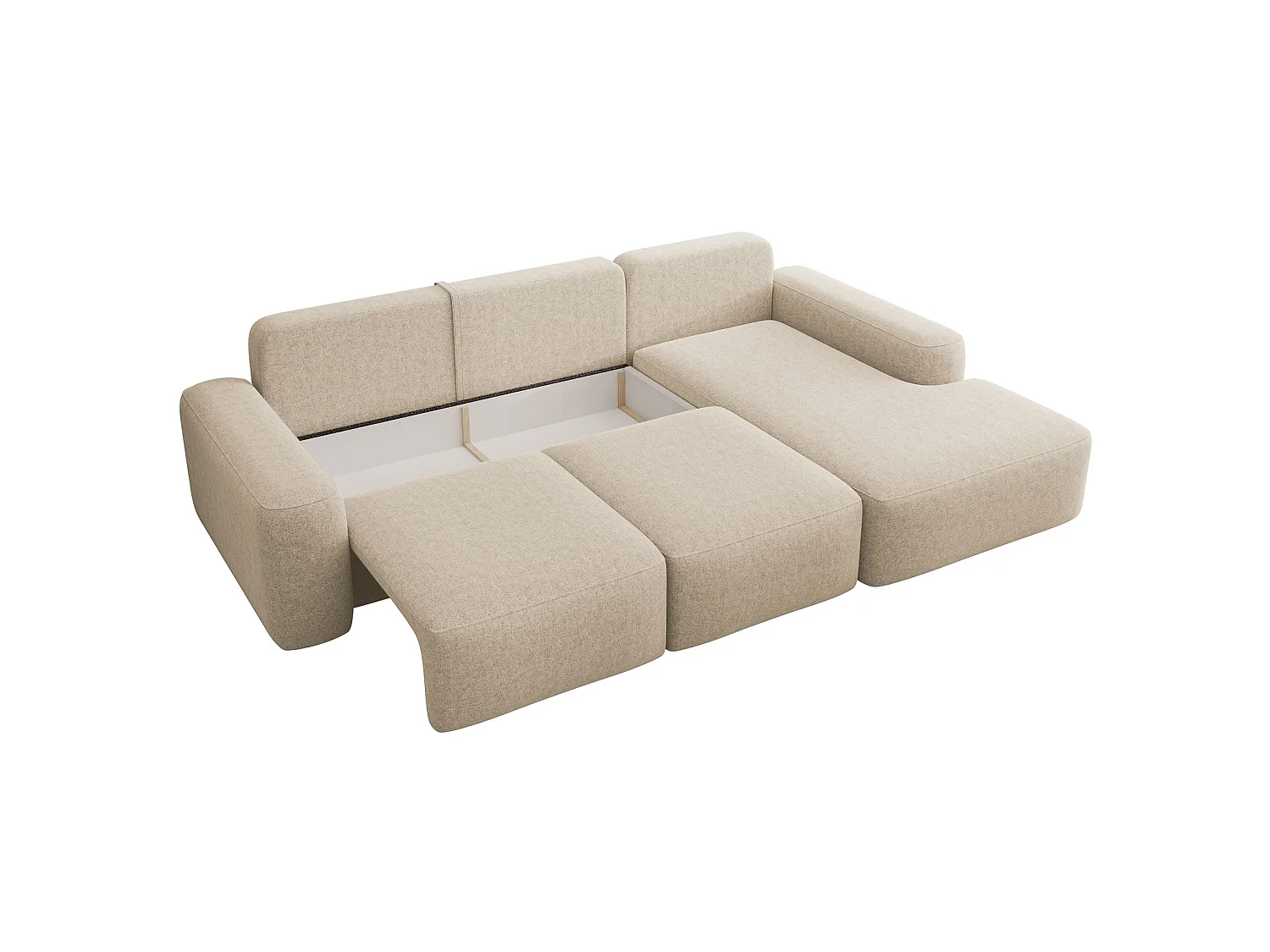 Canapé d'angle convertible - crème chenille - côté droit - CARNOS