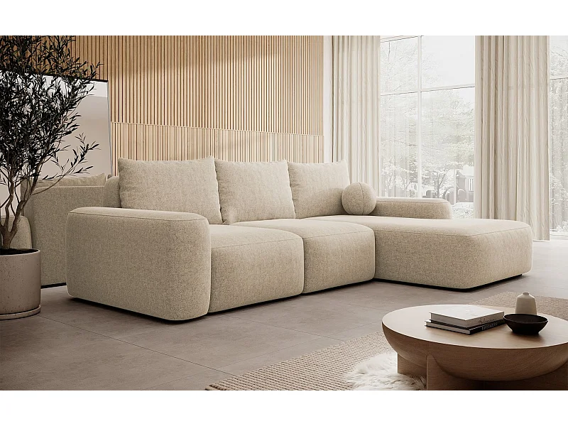 Canapé d'angle convertible - crème chenille - côté droit - CARNOS