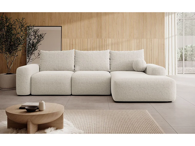 Canapé d'angle convertible - crème chenille - côté droit - CARNOS