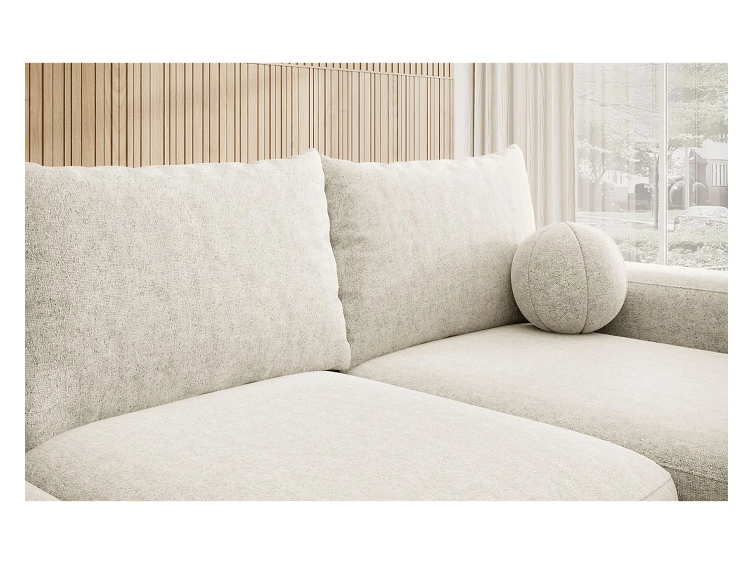 Canapé d'angle convertible - crème chenille - côté droit - CARNOS