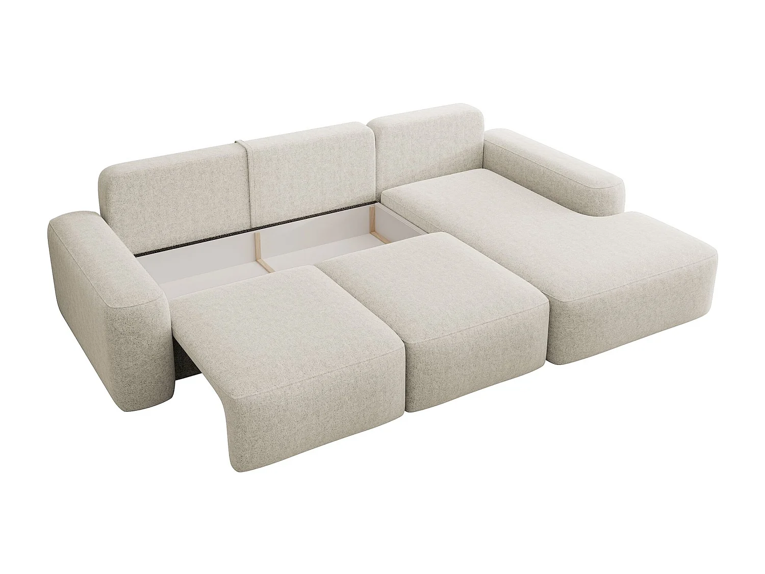 Canapé d'angle convertible - crème chenille - côté droit - CARNOS