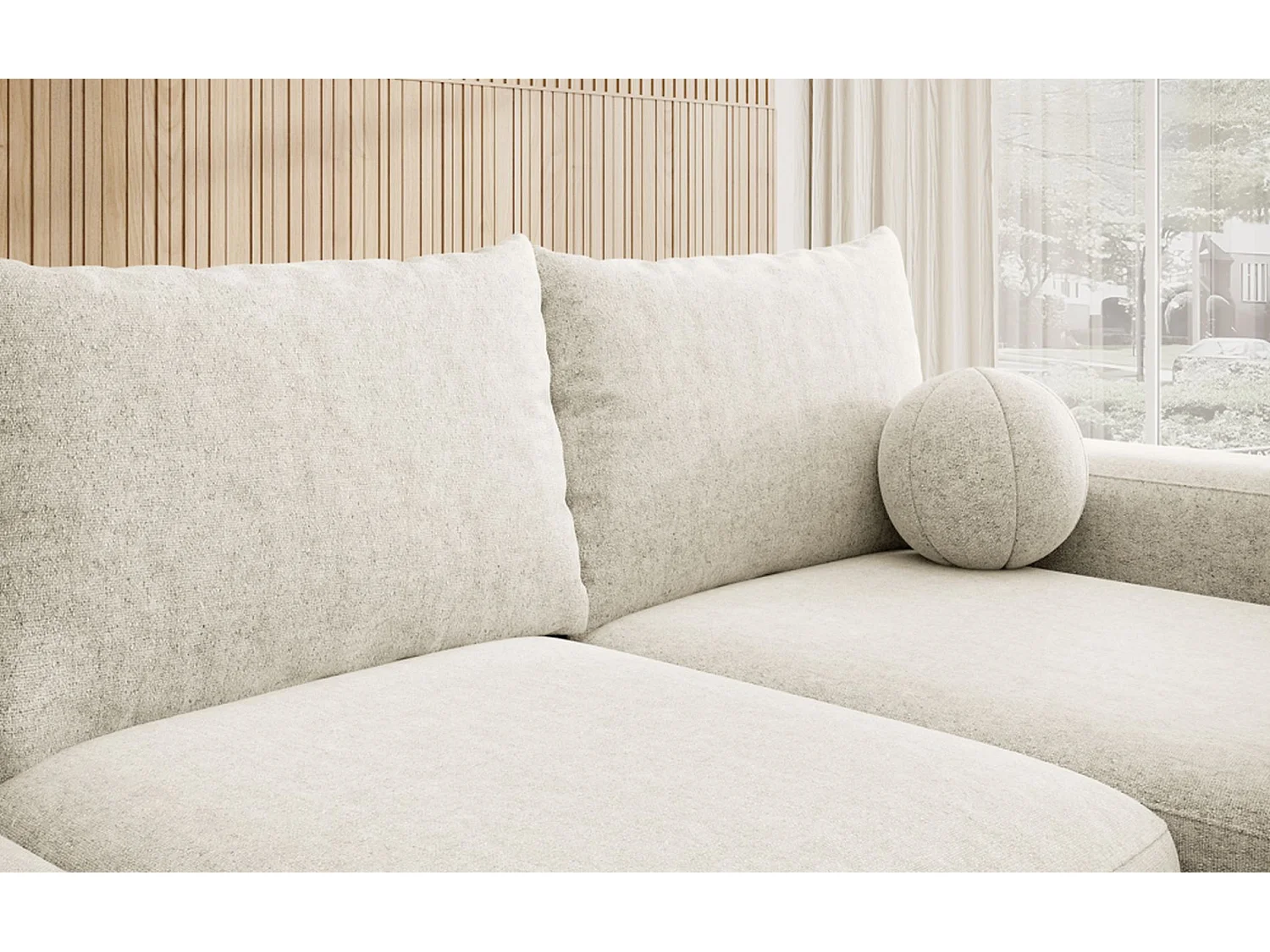 Canapé d'angle convertible - crème chenille - côté droit - CARNOS