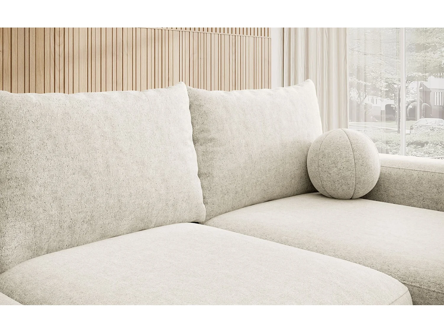 Canapé d'angle convertible - crème chenille - côté droit - CARNOS