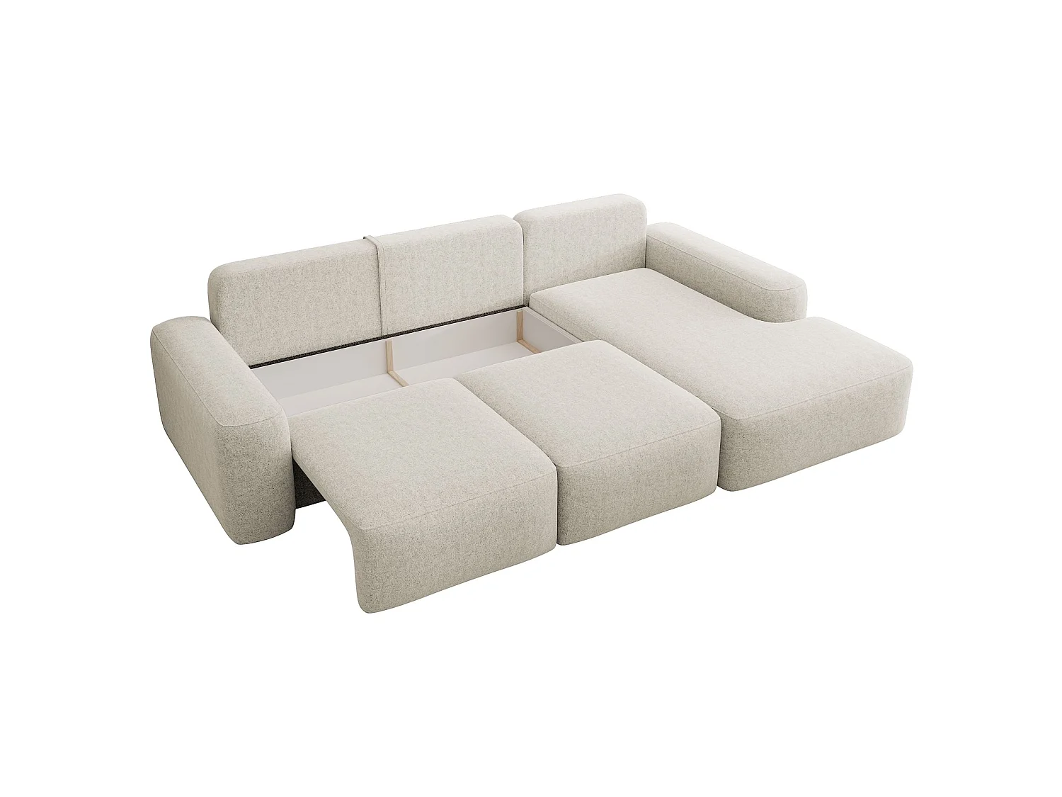 Canapé d'angle convertible - crème chenille - côté droit - CARNOS